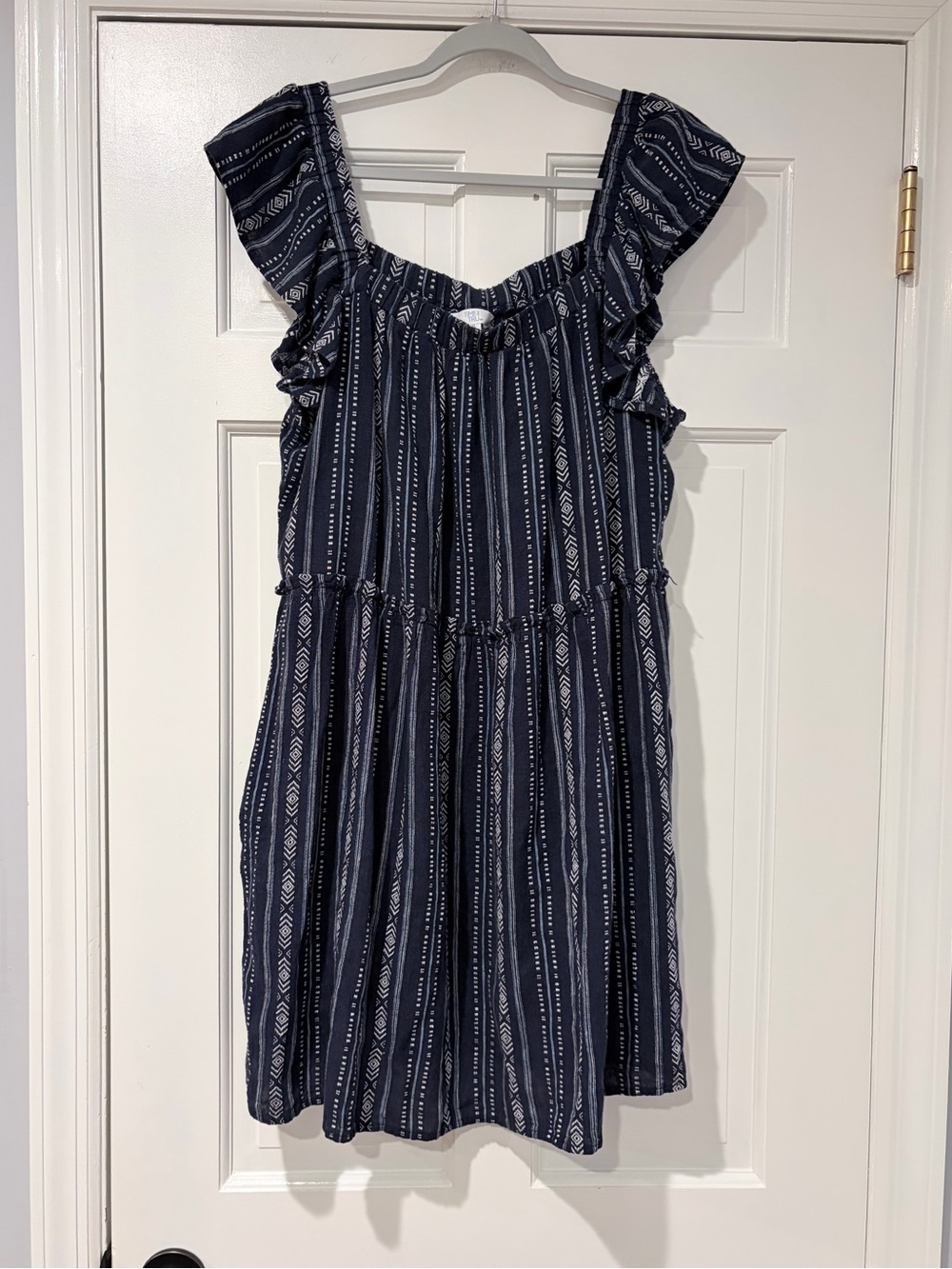Time and Tru XL 16-18 Navy Blue Boho Ruffle Sleeve Tiered Dress
